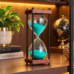 Sablier décoratif antique en bois fait main avec base, sable vert, unique, 30 minutes, 6 pouces, pour la maison et le bureau - Product Image 1