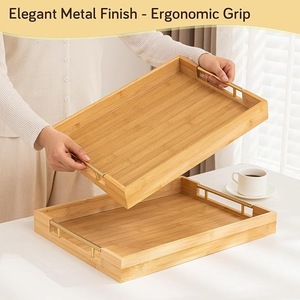 Luxury Modern Bamboo Wood <b>Tray</b> Set with Handles Decorative Ottoman <b>Tray</b> Rectangular Serving Platter for Home Hotel Restaurant - Product Image 3