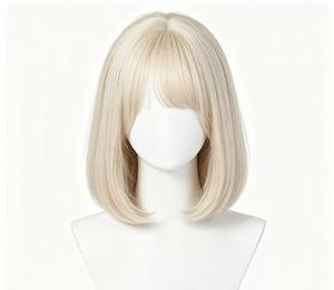 Peluca rubia bob, peluca de pelo sintético corto y liso con flequillo para uso diario, cosplay - Product Image 1