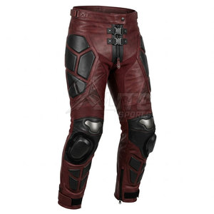 Pantalones de Motocicleta Unisex de Cuero Rojo con Paneles Protectores Negros y Rodilleras, Cómodos y Transpirables para Todas las Estaciones, Ropa de Carreras - Product Image 2