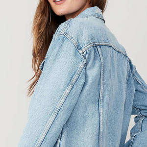 Veste en jean décontractée pour femme OEM, manteau d'hiver boutonné, coupe oversize, finition écologique, couleur personnalisable - Product Image 2