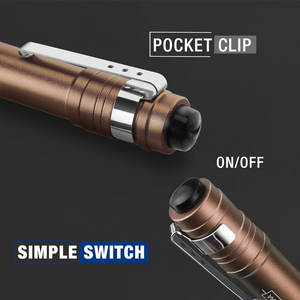 Bolígrafo LED Luz Linterna de bolsillo de aluminio duradera con clip para inspección Emergencia Incluye 2 pilas AAA Marrón - Product Image 4