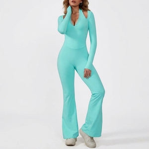 Mono de una pieza personalizado para mujer, manga larga, pantalones acampanados, elástico, cómodo, informal, a la moda. - Product Image 4
