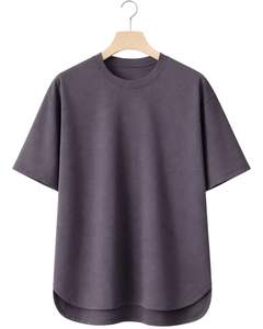 Camiseta Oversize Personalizada Morado Carbón para Hombre, con Dobladillo Curvo, Hombro Caído, Cuello Redondo, Algodón Liso, Estilo Urbano, Verano - Product Image 1