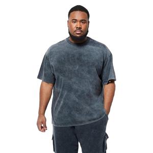 Men's Oversized <b>Tie</b>-Dye Cotton T-Shirt Short Sleeve O-Neck Casual Jersey <b>Knitted</b> Solid Washed Fit - Product Image 1