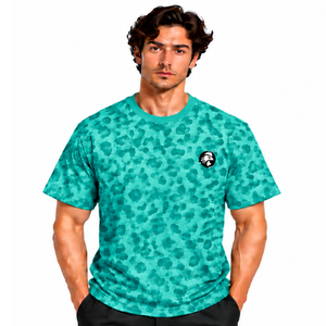 T-shirt unisexe léopard vert sarcelle à manches courtes, léger, décontracté, imprimé graphique, personnalisé, pour le sport, l'entraînement, le streetwear, la mode estivale - Product Image 1