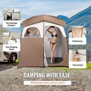 Tenda Doccia da Campeggio Oversize 210x107x210 cm con Tasche Superiori Rimovibili e Funzione Appendibile, 2 Stanze, Riparo Portatile per Esterni - Product Image 4