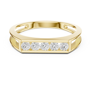 Bague barre moderne de luxe pour homme en or jaune 10K avec cinq diamants de laboratoire taille ronde, 1 carat, plaqué or rose - Product Image 1