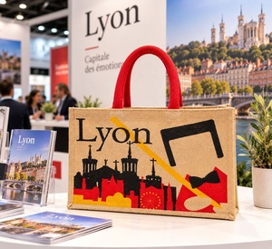 Sac shopping en jute personnalisé avec logo, sac publicitaire réutilisable en gros - Product Image 3