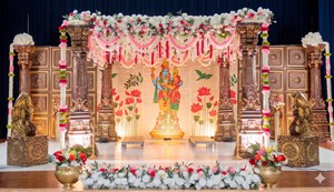 Decoración de Escenario con Temática de Elefantes Reales para Bodas Indias, Acabado Dorado Tradicional, Decoración de Mandap para Grandes Bodas Tamil - Product Image 3