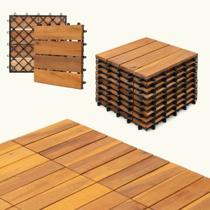 Acacia Hardwood Interlocking <b>Deck</b> Tiles 12 X 12 Outdoor Flooring For Patio Pool Side - Product Image 2