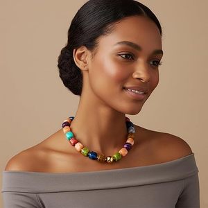 Necklaces for Women Trendy Multicolor <b>Large</b> Square Resin <b>Beads</b> Necklace Boho Chunky Statement Choker Necklaces Y2K Summer Jewel - Product Image 4