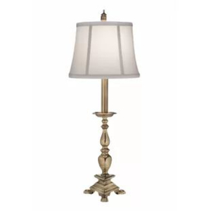 Lampe de table traditionnelle en laiton avec abat-jour en tissu blanc, ampoule E26, commande par interrupteur, lumière décorative pour salon - Product Image 1