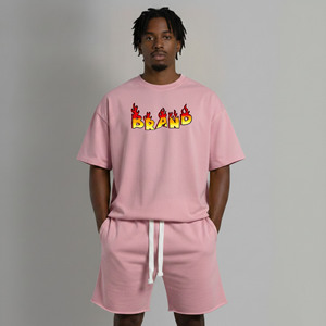 Ensemble d'été personnalisé pour homme grande taille, hauts à manches longues unis, 100 % coton, écologique, respirant, décontracté et tendance - Product Image 4