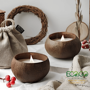 Vente en gros Eco2go Vietnam : Bougie parfumée en cire de coco naturelle et écologique, dans un bol en coque de coco, pour les fêtes, avec logo personnalisé, directement de l'usine - Product Image 5
