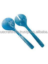 Venta caliente UCI personalizado mármol Aqua remolino ensalada cuchara larga-corta resina mezcla servir cuchara con mango corto para bodas - Product Image 6