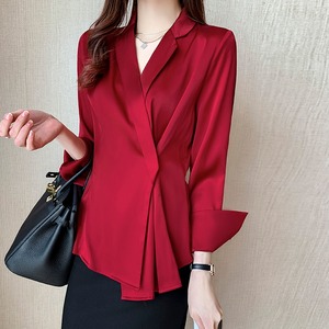 Women's Formal Silk Twill Solid Pattern Luxury Long Sleeve Button Down Collar <b>Party</b> Dress Shirt - Product Image 3