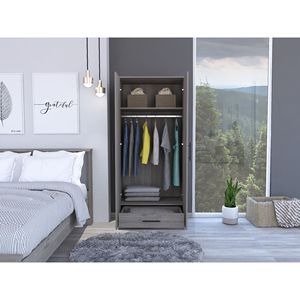 Ambery 180 grigio chiaro Armoire doppia porta con asta di metallo due ripiani e un cassetto armadio categoria di prodotto - Product Image 5