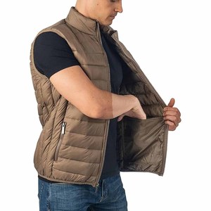 Chaqueta de invierno para hombre con cuello alto, sin mangas y bolsillo con cremallera, acolchada negra, tipo puffer de media manga - Product Image 5