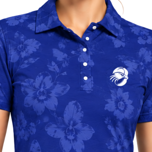 Polo de golf pour femme à manches courtes, bleu bleuet, imprimé motif floral, haut de sport performant, personnalisable, vente en gros, respirant - Product Image 5