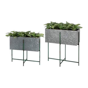 Pots à fleurs sur support en métal gris, pour intérieur et extérieur, décoration moderne pour la maison et le jardin, en acier galvanisé. - Product Image 1