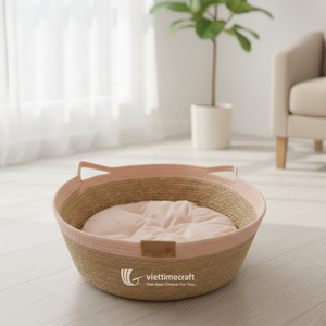 Cesta para Mascotas de Cuerda de Algodón y Pasto Marino con Asas, Acogedor Nido Redondo para Gatos y Perros Pequeños - Product Image 3