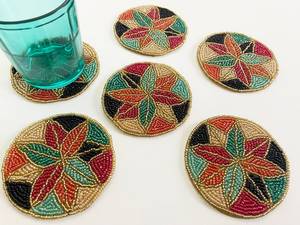 Geometric Floral Beaded Coaster Handmade Round Drink Coaster Colorful Star Pattern Coaster Boho Beaded <b>Cup</b> <b>Mat</b> Artisan - Product Image 1