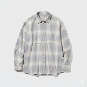 Camisa de Franela para Hombre, Gris a Rayas, Manga Larga, Transpirable, Personalizable, OEM, Venta al Por Mayor - Product Image 1