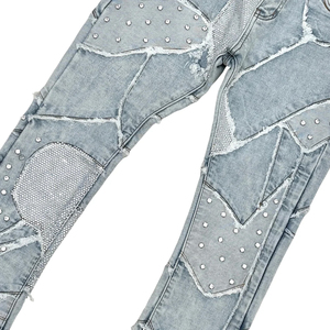 Vicious Herren Patchwork Distressed Flare Jogginghose Mittlere Taille Knopfverschluss Street-Style Atmungsaktiv Anpassbare Jeans - Product Image 4
