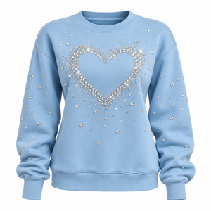 Sweat-shirt décontracté noir en coton 100% pour femme, avec nœud sur l'épaule, logo avant et strass, doublé, style streetwear, idéal pour l'hiver - Product Image 6
