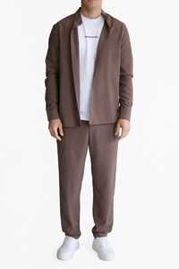 Men <b>Brown</b> Two Piece Tracksuit Set Button Up Collar <b>Jacket</b> and Long Pants Casual Regular Fit - Product Image 5