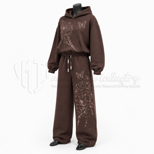 Conjunto Deportivo con Capucha para Mujer, Color Marrón, Manga Larga, Bordado Floral, Corte Holgado, Estilo Casual para Otoño, con Pantalones con Cordón - Product Image 3