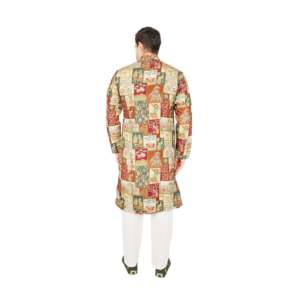 Conjunto de Kurta de Diseñador para Hombre con Bordado Floral Semi Jacquard Multicolor TMEN04-03-S - Product Image 3