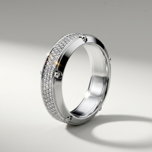 Anillo de Diamantes de Lujo para Hombre, Diseño de Laboratorio, Eternidad, Oro Blanco, Monolítico, Apex Pave, Signature Hinge - Product Image 3