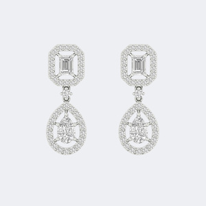 4.60CTW <b>Emerald</b> and Pear and Round Prong, Statement <b>Drop</b> Linear <b>Earrings</b> - Product Image 5