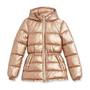 AMDAA ENTERPRISES Women Quilted Jacket Hooded Full Sleeve Solid Color Metallic Rose Gold Winter <b>Coat</b> <b>Zipper</b> Closure Lightweight - Product Image 5