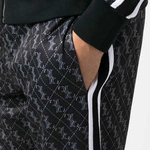 Ensemble deux pièces pour homme avec imprimé monogramme, veste zippée et pantalon de survêtement, style streetwear d'hiver, avec empiècements chevron et doublure polaire, vêtements de sport - Product Image 6