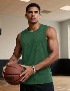 Men's <b>Green</b> Sleeveless <b>Tank</b> <b>Top</b> O-Neck Solid Color Knitted Breathable Casual Fitness Wear - Product Image 3