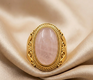 Natural Rose Quartz <b>Statement</b> <b>Ring</b> 925 Sterling Silver Vintage Boho Cocktail <b>Ring</b> Handmade Gemstone Jewelry Gift - Product Image 2