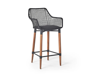 Silla de Bar de Madera de Teca para Exteriores con Asiento de Cuerda Tejida, Taburete Alto Moderno para Jardín, Patio, Cafetería, Restaurante, Hotel - Product Image 1