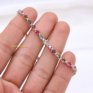 Bracelet tennis en or blanc 14 carats avec tourmalines naturelles multicolores |   Bijoux fins avec accents de diamants, cadeau pour femmes, mariage, fête, vente en gros - Product Image 2