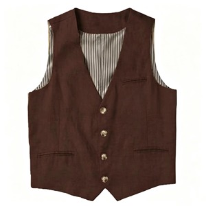 Gilet de Costume Formel Homme Grande Taille Noir Col V Simple Boutonnage Couleur Unie Polyester Automne - Product Image 4