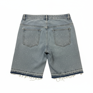 Shorts en jean pour homme, style vintage délavé noir, avec strass Good Child - Product Image 4