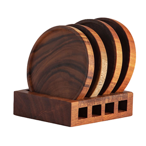 Round Wooden <b>Coaster</b> <b>Set</b> Of 4 Pcs With Wood Finished For Hot & Cold Cover Of Beverage Kitchenware <b>Coaster</b> <b>Set</b> - Product Image 5