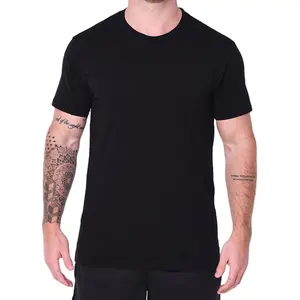 Qualität Fine Cotton Jersey Rundhals-T-Shirt für Jungen Männer O-Ausschnitt Halbarm T-Shirts Farben Schwarz