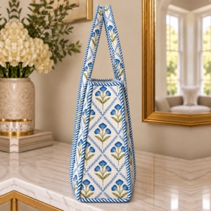 Bolsa de Mano de Algodón Hecha a Mano con Diseño Floral Geométrico Vintage, Reutilizable, Lavable, con Opción de Logotipo Personalizado, Bolsa de Hombro de Verano - Product Image 4