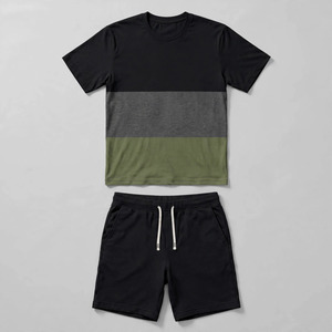 2026 Wholesale Summer Men's Casual Shorts <b>Set</b> Plain Color Solid 100% Cotton Jersey Quick Dry Knitted Customized Logo <b>Twin</b> <b>Set</b> - Product Image 2