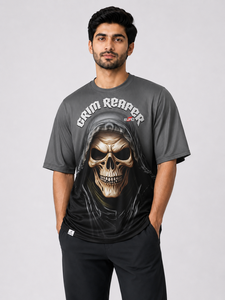 T-shirt Homme Grim Reaper Oversize à Manches Courtes, Imprimé par Sublimation Motif Crâne, Séchage Rapide, Col Rond, Style Urbain, Coupe Jersey - Product Image 4