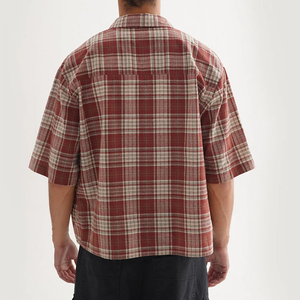 Chemise en flanelle à carreaux rouges pour homme, col rabattu, manches courtes, décontractée, respirante, pour l'été – Vente en gros - Product Image 6