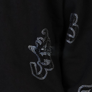 Ensemble de survêtement streetwear entièrement orné de strass, avec sweat à capuche zippé et pantalon évasé brodé effet délavé - Product Image 5
